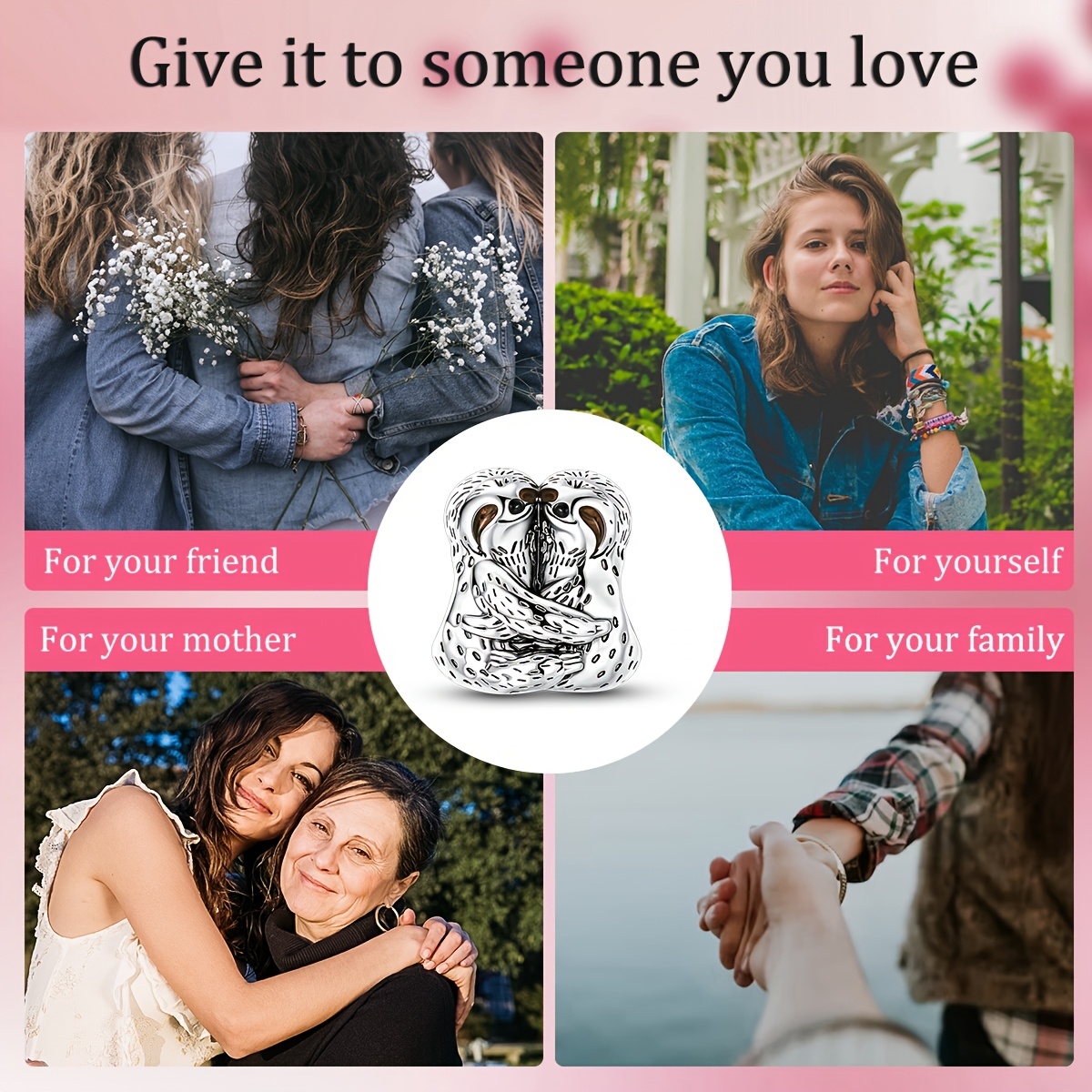Sloth Couple Silver Plated Bead Charm for Bracelet and Necklace